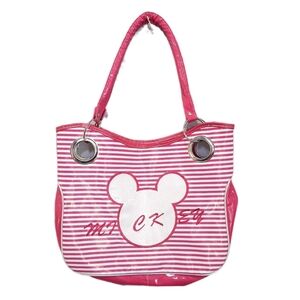 Y2K Mickey Mouse Candy Stripe Purse Vinyl Shoulder Travel Disneyland Pink White